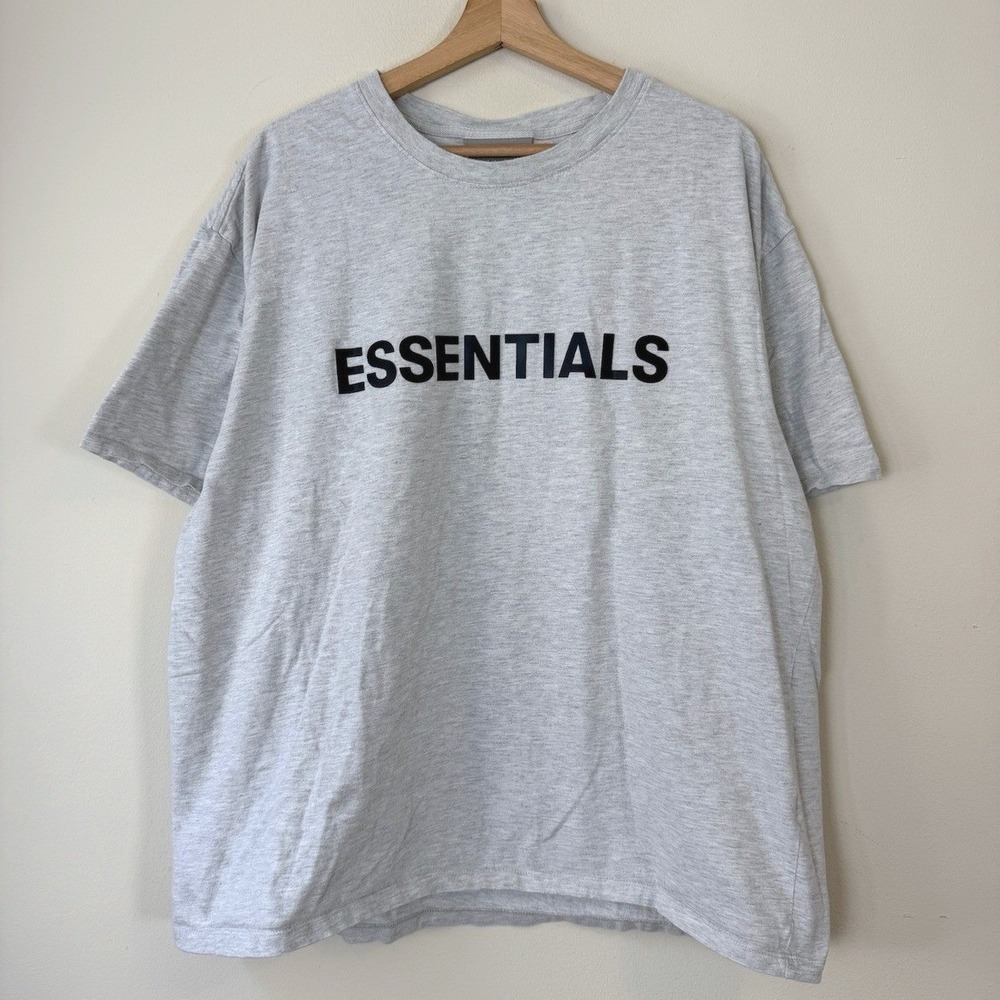 Fear Of God Essentials FOG Spellout Logo Gray Tee Shirt - Large